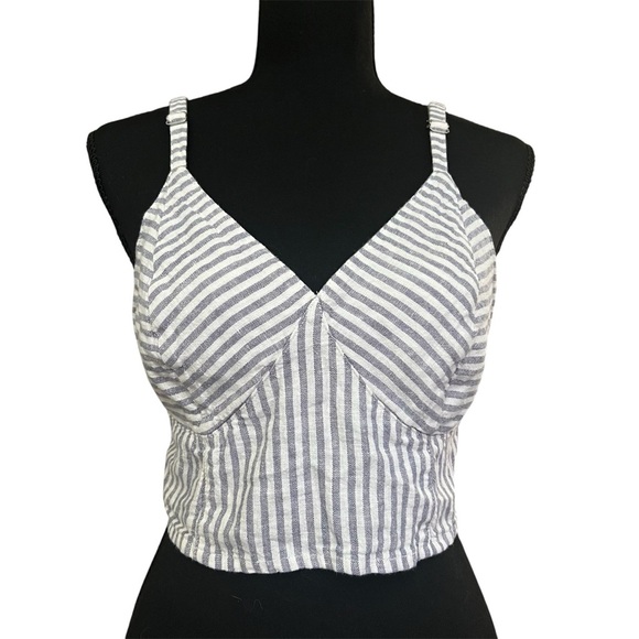 Universal Thread M Striped Babydoll Linen Blend Coastal Chic Beachy Crop Top - Picture 7 of 9